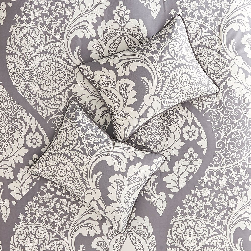 7 Piece Cotton Printed Comforter Set Grey Queen