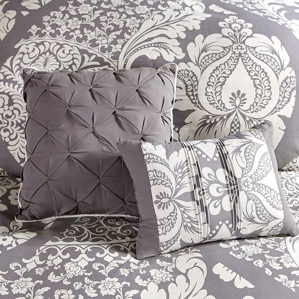 7 Piece Cotton Printed Comforter Set Grey Queen