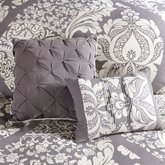 7 Piece Cotton Printed Comforter Set Grey Queen