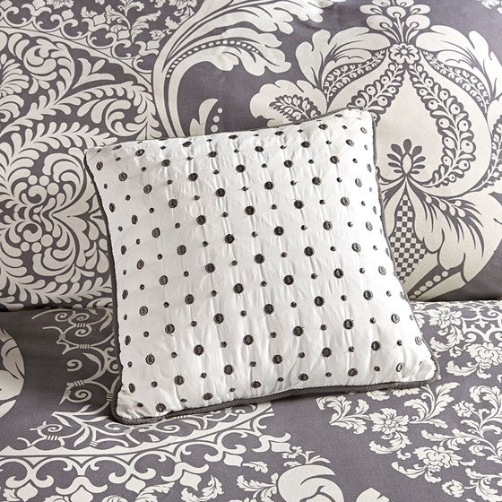 7 Piece Cotton Printed Comforter Set Grey Queen