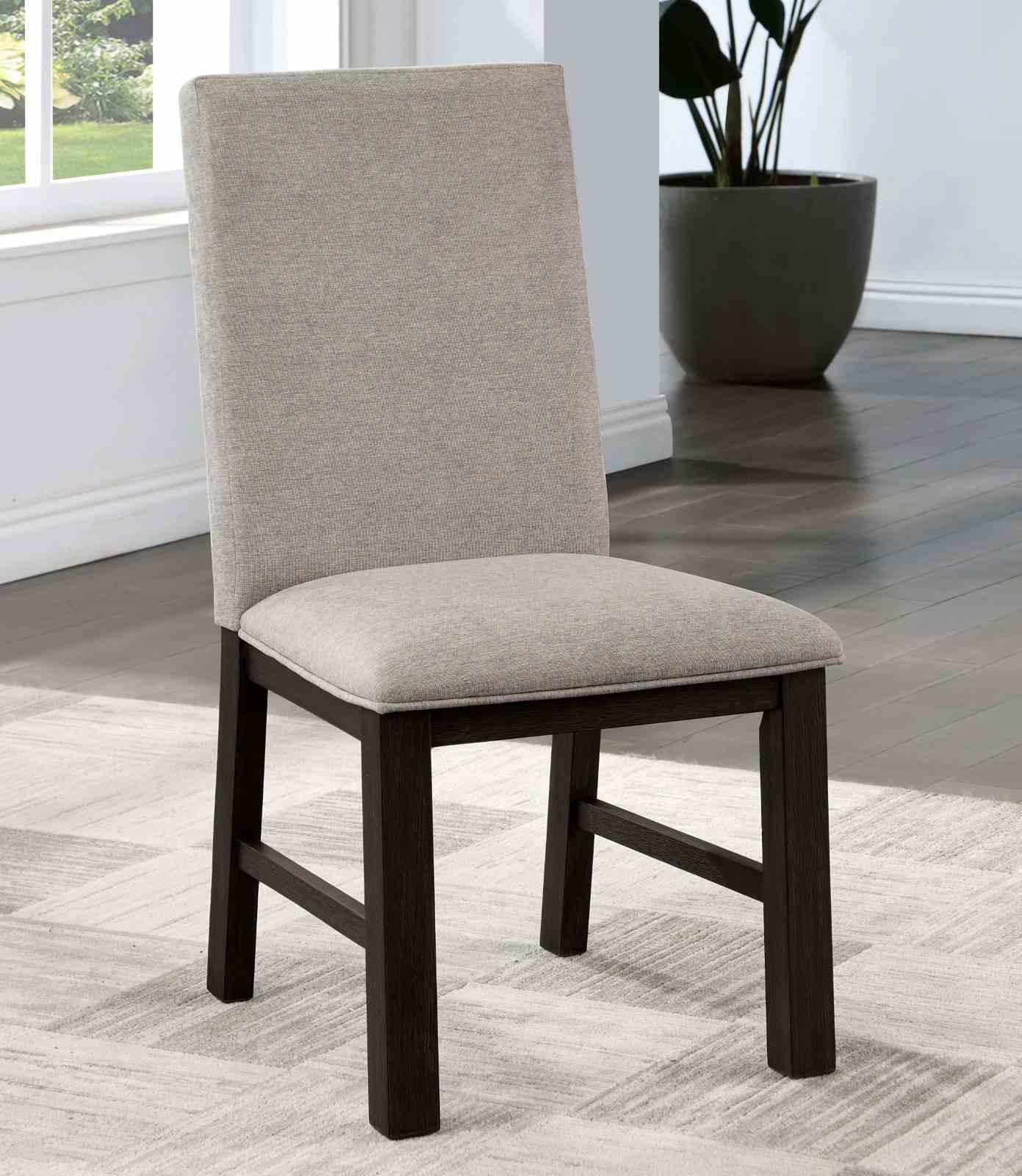 Transitional Style 2pc Side Chair Pleated Back Upholstered Seat Antique Black And Gray Finish Dining Room