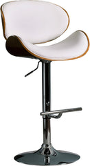 Modern Contemporary Swivel Walnut Bentwood Lift Adjustable Height Bar Stool with Curved Seat and Back (White)