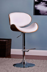 Modern Contemporary Swivel Walnut Bentwood Lift Adjustable Height Bar Stool with Curved Seat and Back (White)