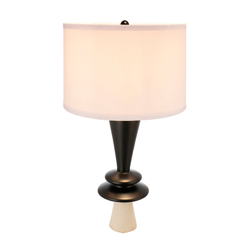 D15x26.7" Black Aluminum Table Lamp with Two Varying Disc Accents and White Shade(Lamp Shade Assembly Required)