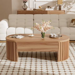 U-Can 47.2''Lift Top Coffee Table with Hidden Compartment, Partially Assembled Wooden Center Table, Modern Oval Lift Tabletop for Home Living Room