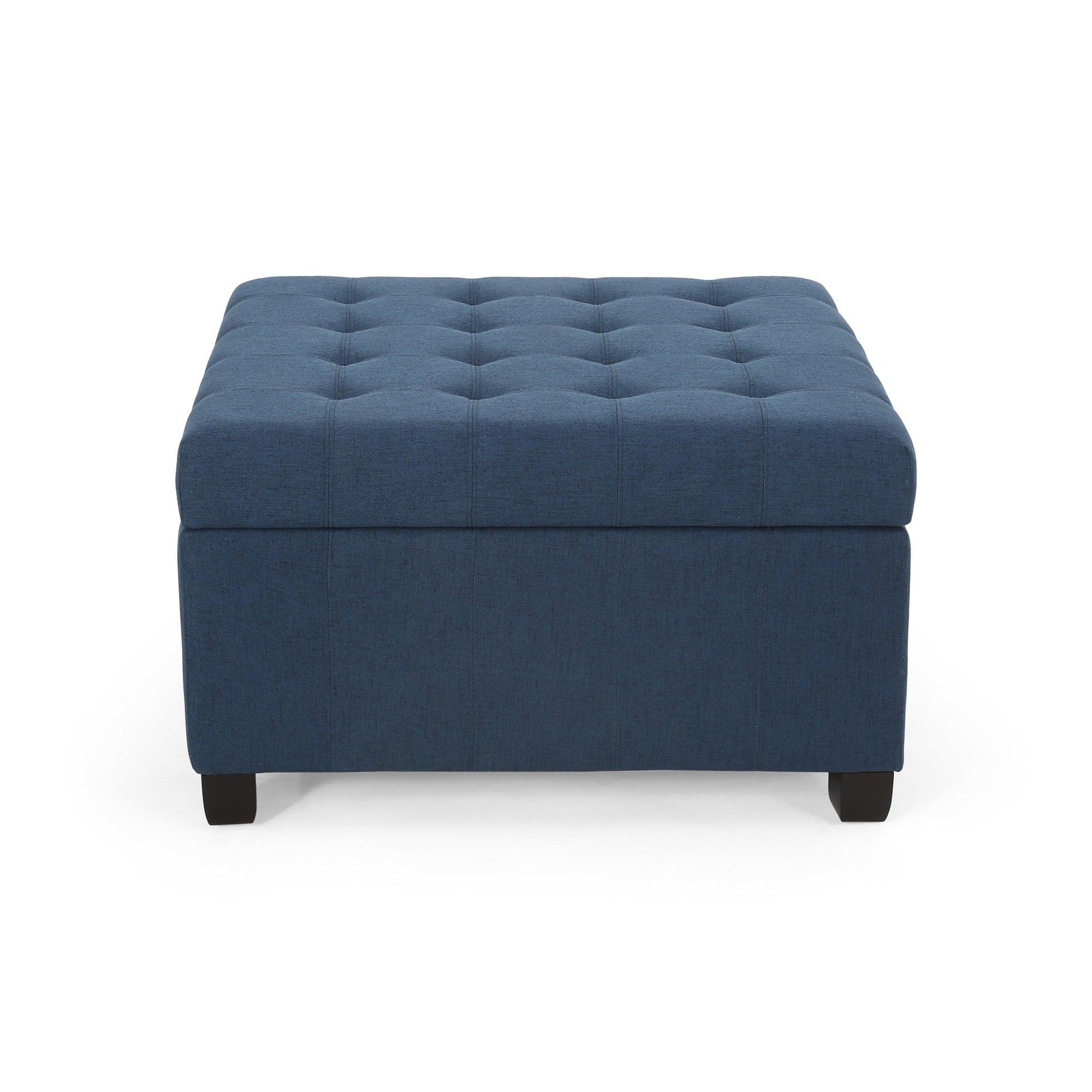 Upholstered Tufted Fabric Storage Ottoman, Navy Blue