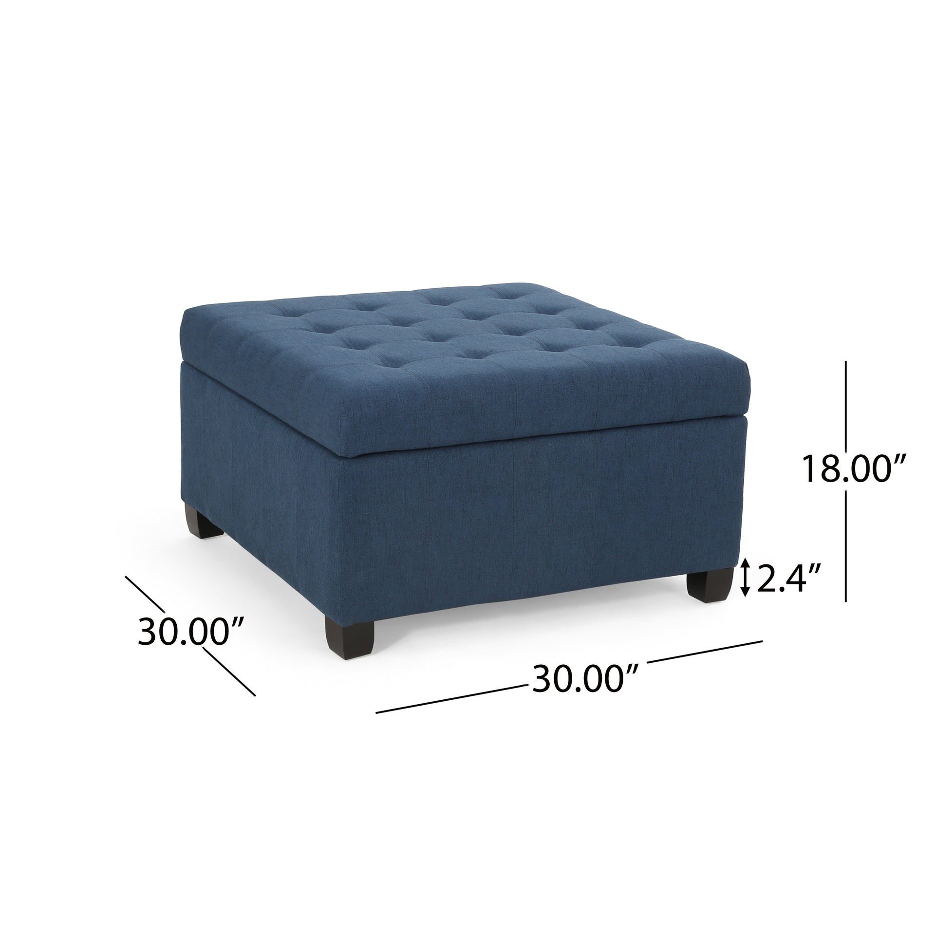 Upholstered Tufted Fabric Storage Ottoman, Navy Blue