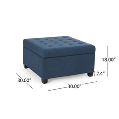 Upholstered Tufted Fabric Storage Ottoman, Navy Blue