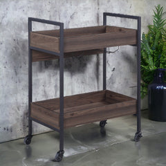 Jerrick Walnut & Black Finish Serving Cart