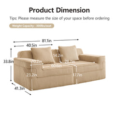 Modular 2 Seat Loveseat Boneless Sofa, Cloud Sectional Couch with Deep Seat, Modern Modular 2-Seat Sofa Couch with Throw Pillows Corduroy Fabric Camel