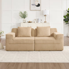 Modular 2 Seat Loveseat Boneless Sofa, Cloud Sectional Couch with Deep Seat, Modern Modular 2-Seat Sofa Couch with Throw Pillows Corduroy Fabric Camel