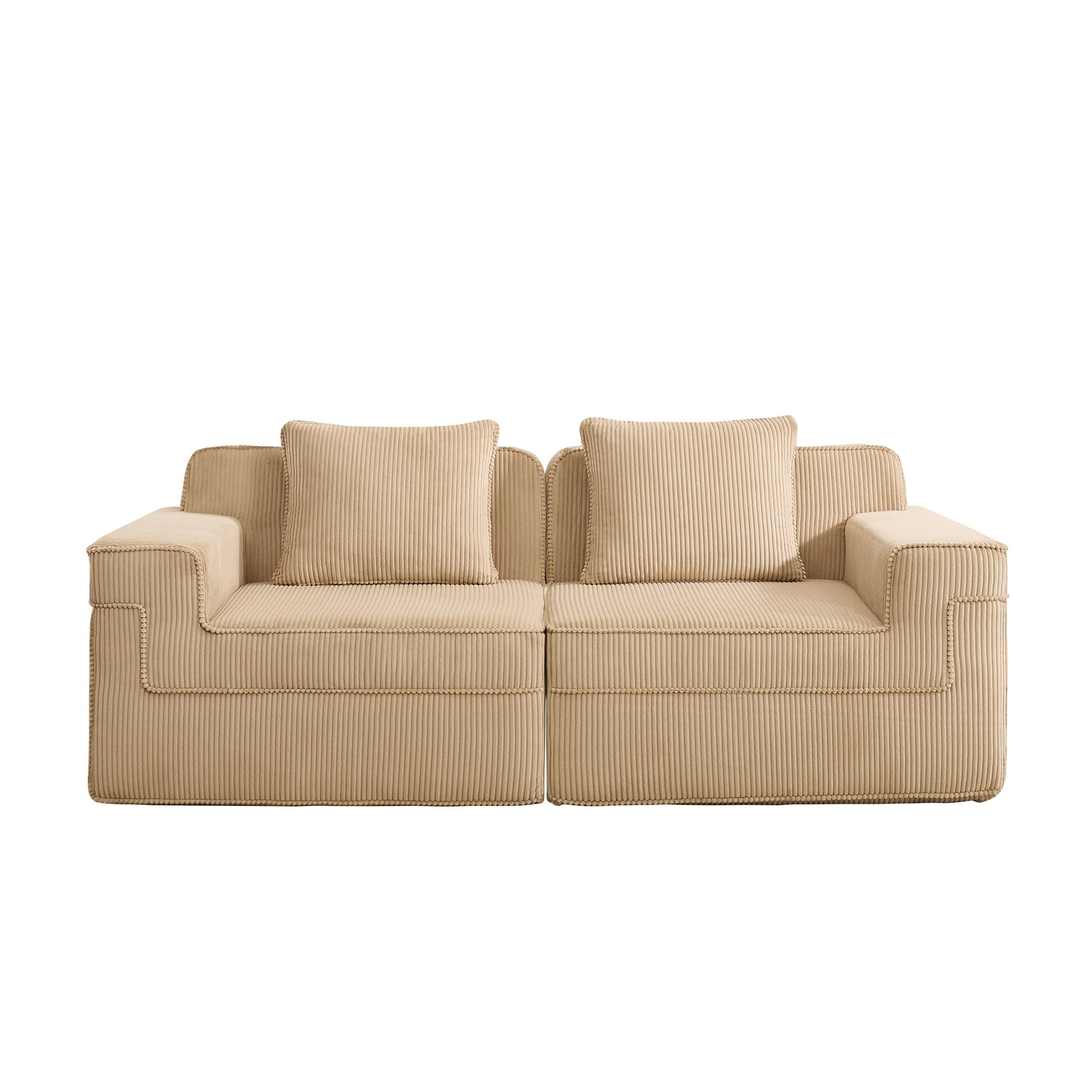 Modular 2 Seat Loveseat Boneless Sofa, Cloud Sectional Couch with Deep Seat, Modern Modular 2-Seat Sofa Couch with Throw Pillows Corduroy Fabric Camel
