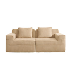 Modular 2 Seat Loveseat Boneless Sofa, Cloud Sectional Couch with Deep Seat, Modern Modular 2-Seat Sofa Couch with Throw Pillows Corduroy Fabric Camel