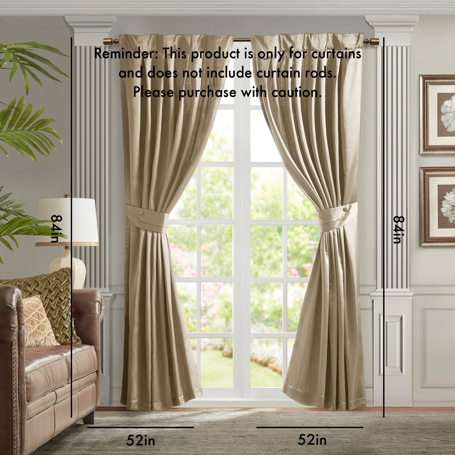 Pleat Curtain Panel with Tieback (Single) Champagne 52x84"