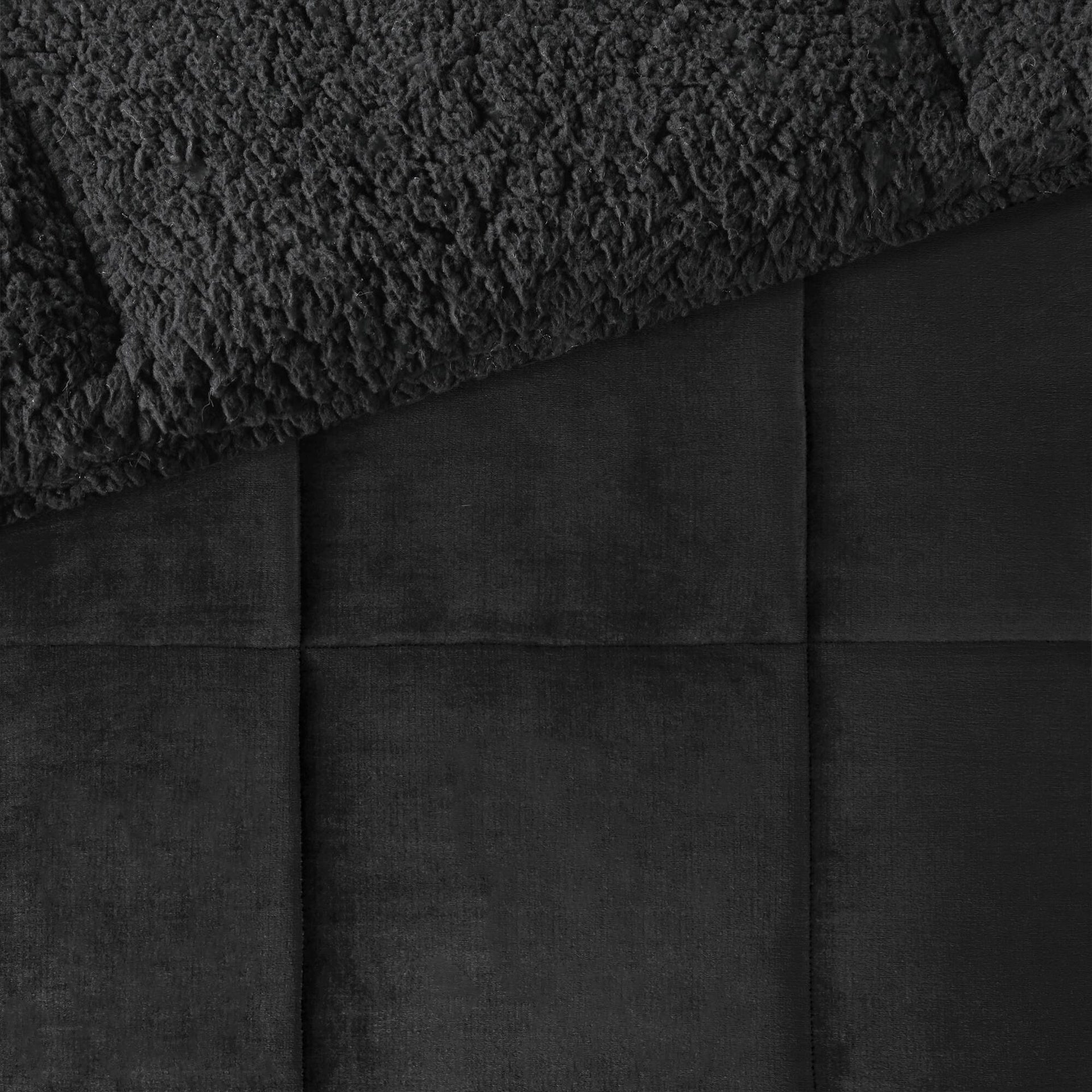 4-Piece King Plush to Sherpa Down Alternative Comforter Set,Black/Black