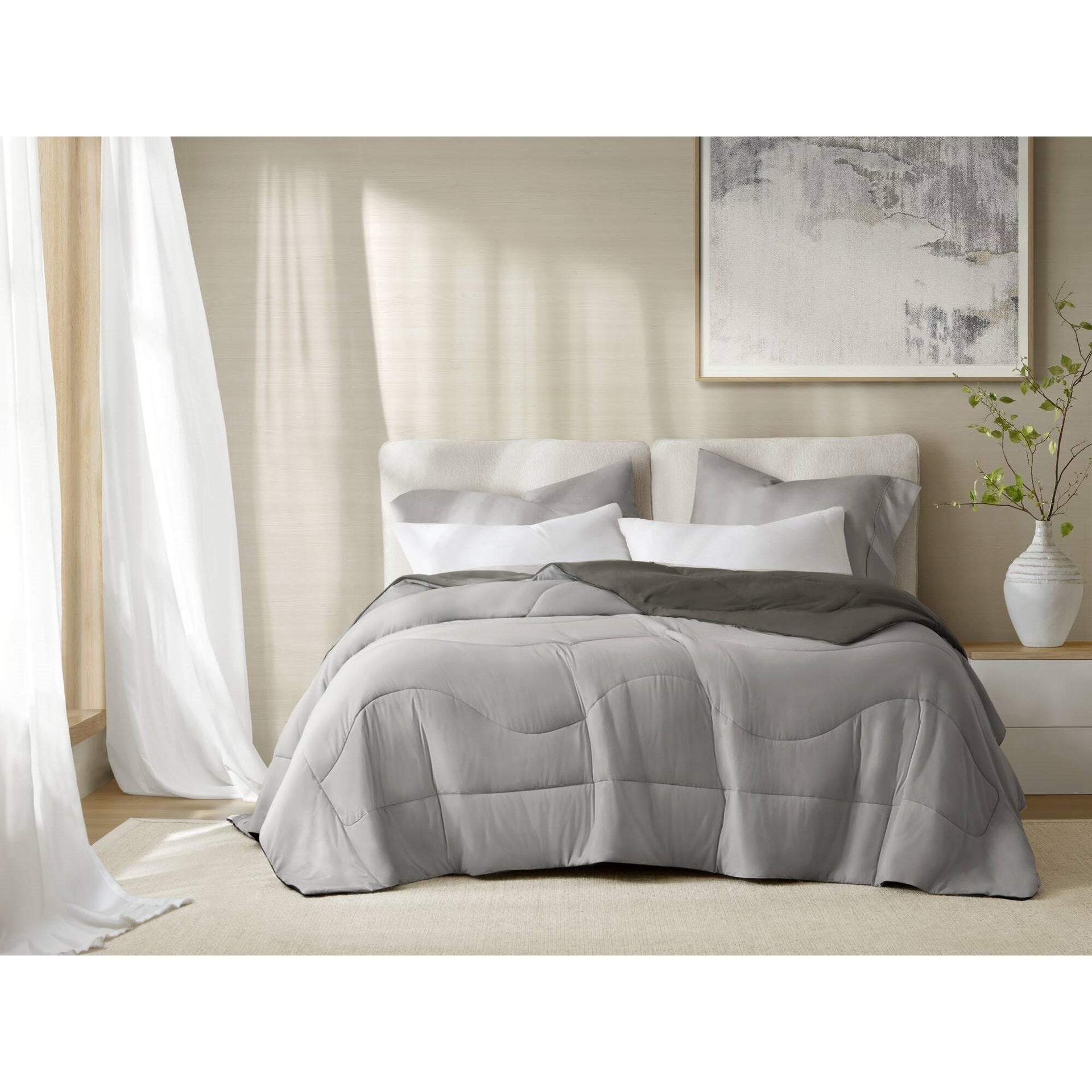 1-Piece King/Cal King Reversible Tencel Comforter Blanket,Gray