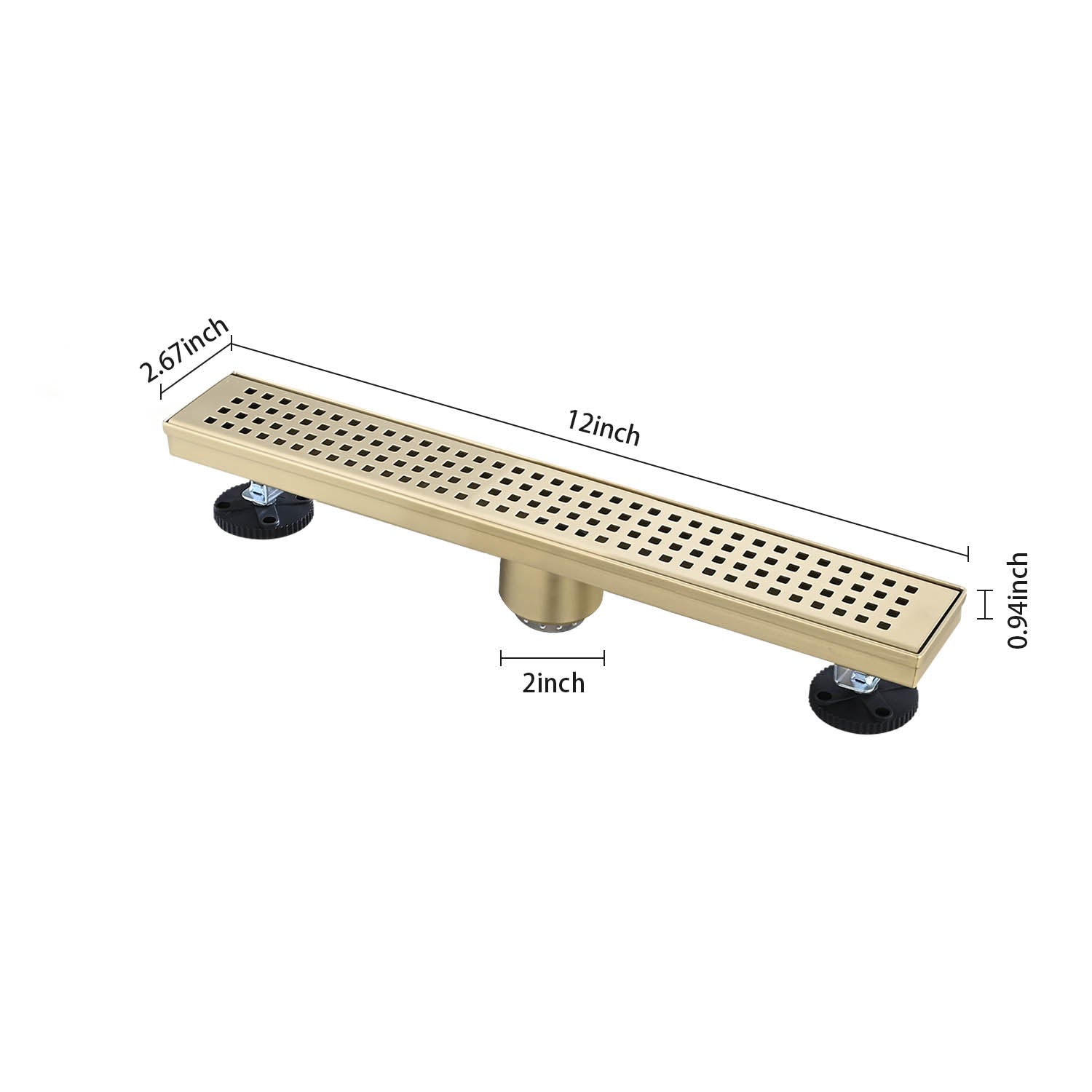 12 Inches Linear Shower Drain, Included Hair Strainer and Leveling Feet