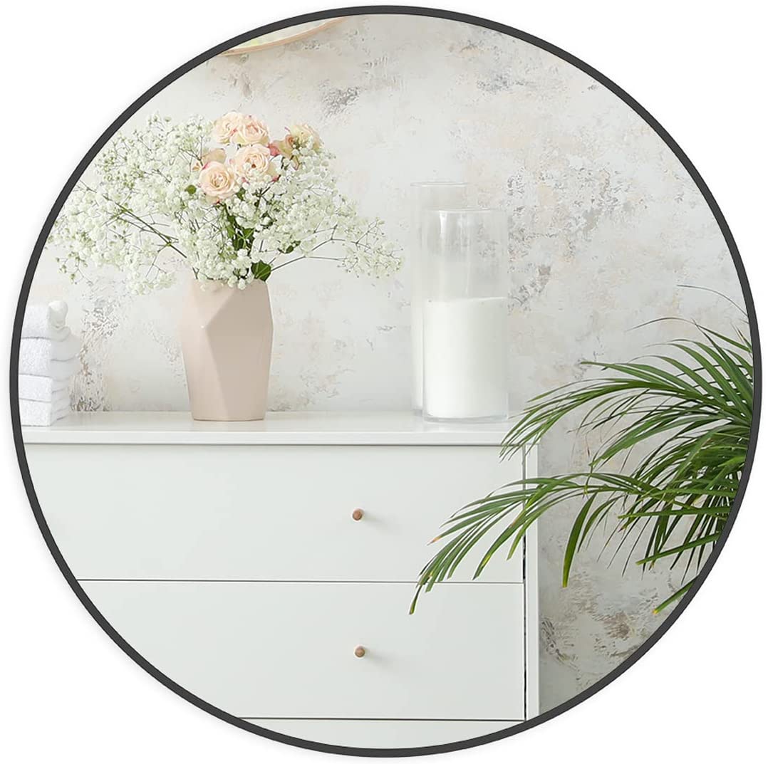 24 Inch Black Metal Framed Round Bathrrom Mirror for Wall.(W2203P182012)