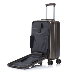 14"/20" 2 pcs/set in ABS Spinner Wheel Luggage, with Combination Lock and Front Opening Design, 14" Cosmetic Case (Brown)
