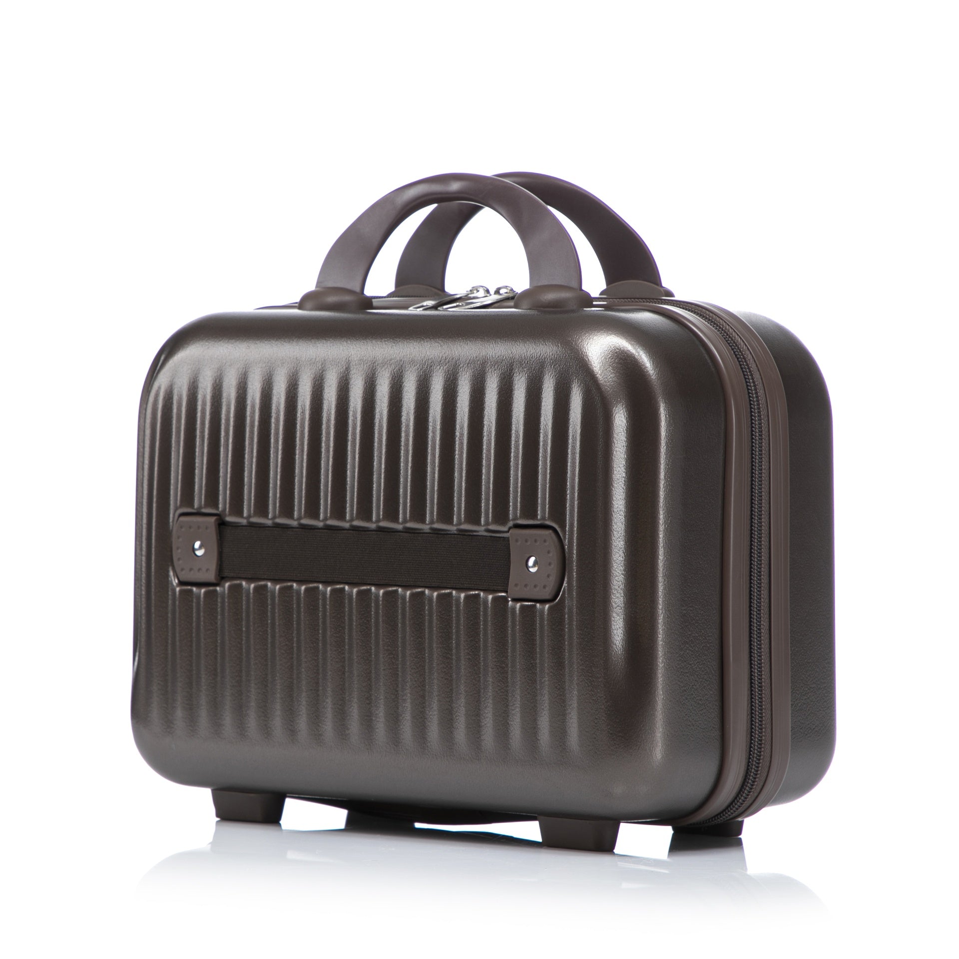 14"/20" 2 pcs/set in ABS Spinner Wheel Luggage, with Combination Lock and Front Opening Design, 14" Cosmetic Case (Brown)