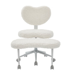 Artificial rabbit hair Meditation Chair Plus, Cross Legged Chair with Wheels, ADHD Chair, Criss Cross Desk Chair with Lumbar Support and Adjustable Stool, Flexible Design for Fidgety Sitters, Beige