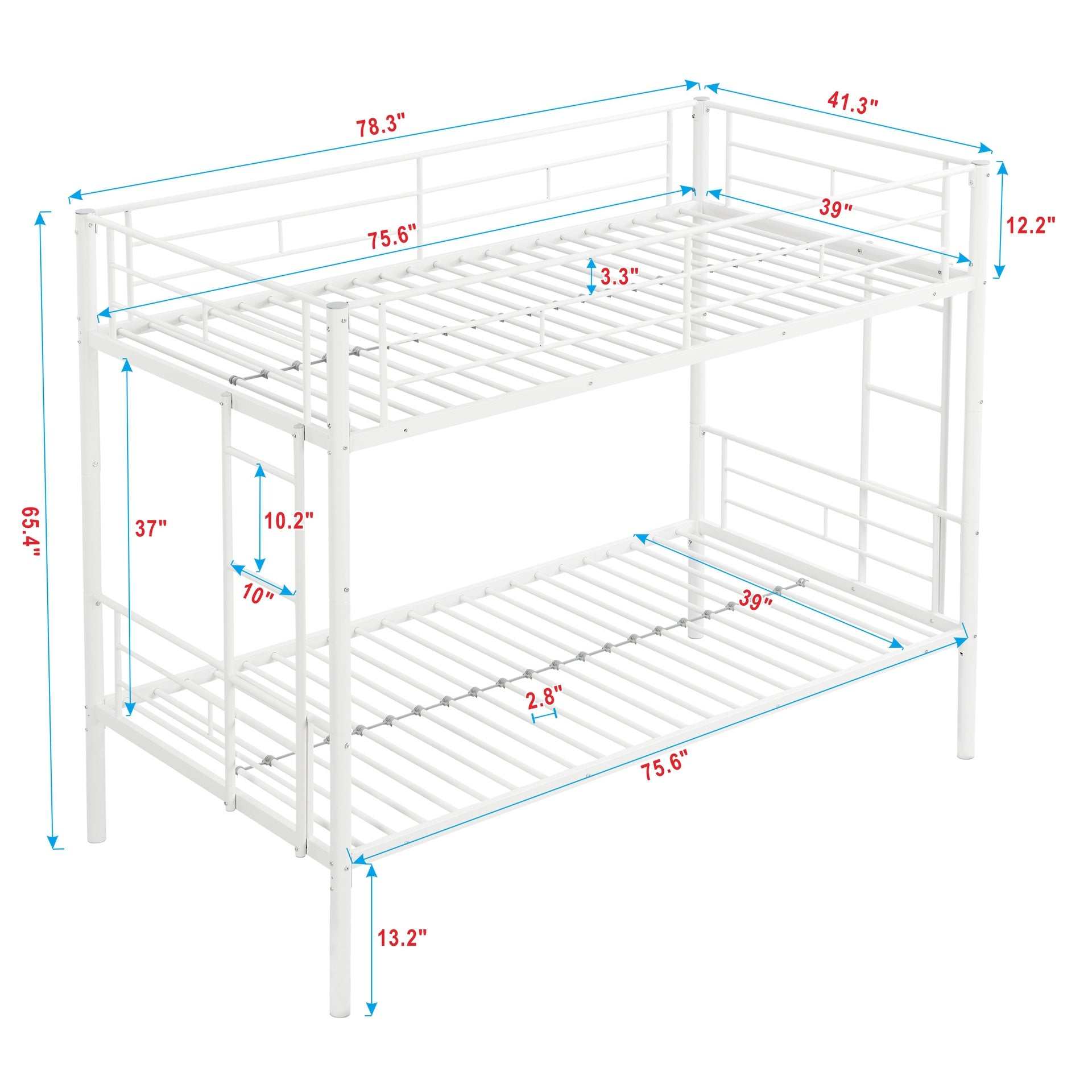 METAL Bunk Bed with trundle WHITE