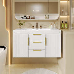36'' Wall Mounted Bathroom Vanity, Floating Bathroom Storage Cabinet with 2 Drawers, Solid Wood Bathroom Cabinet (Same as N710S236003K)
