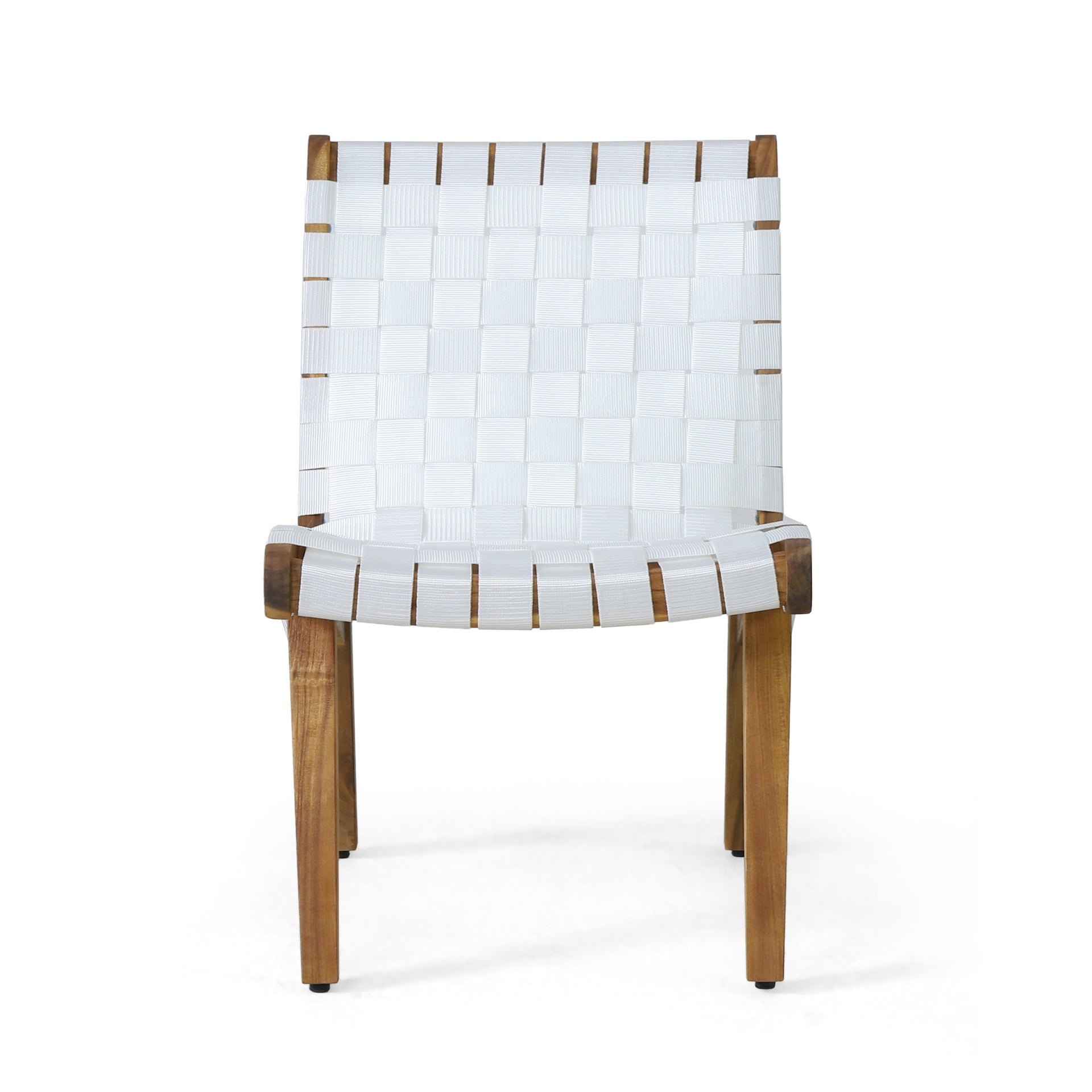 Outdoor Acacia Wood and Rope Weave 3 Piece Chat Set, White and Teak