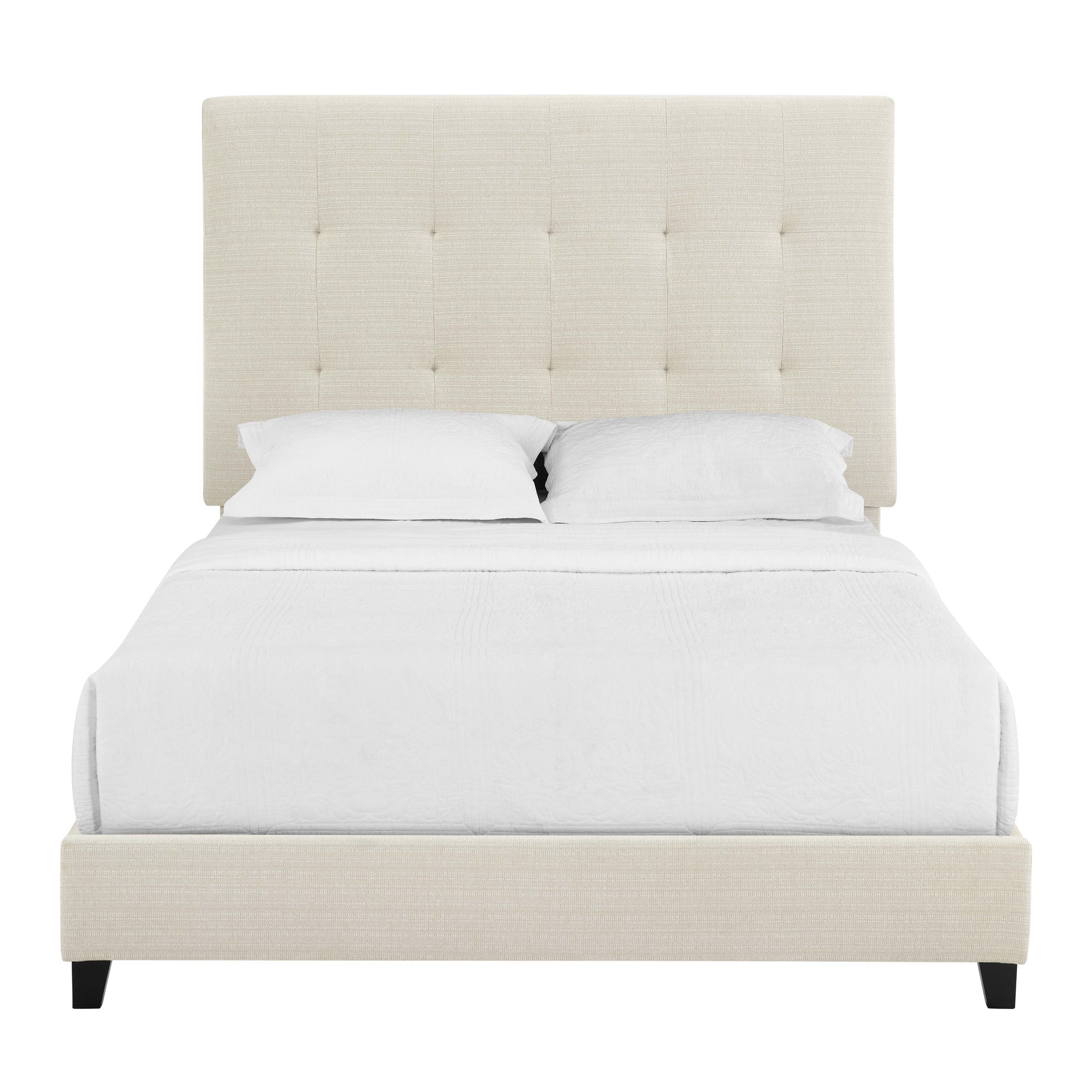 Queen Size Beige Tufted Upholstered Platform Bed