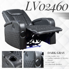 Alair Dark Gray Leather Aire Power Motion Recliner W/Bluetooth, Wireless Charger & Cupholder