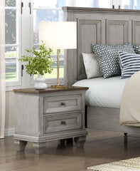 Two Drawers Nightstand Antique Gray and Brown Finish Bedroom Furniture 1pc