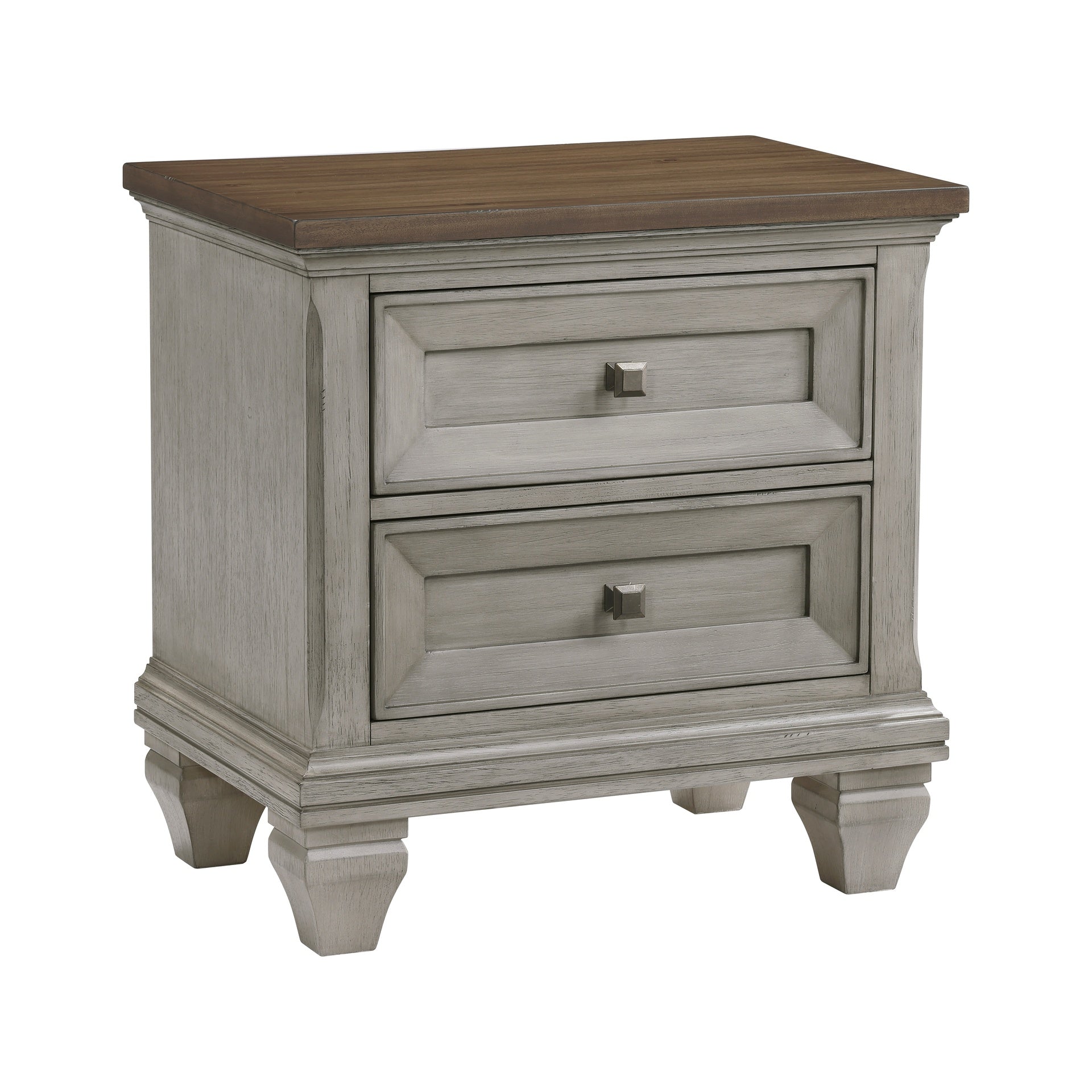 Two Drawers Nightstand Antique Gray and Brown Finish Bedroom Furniture 1pc