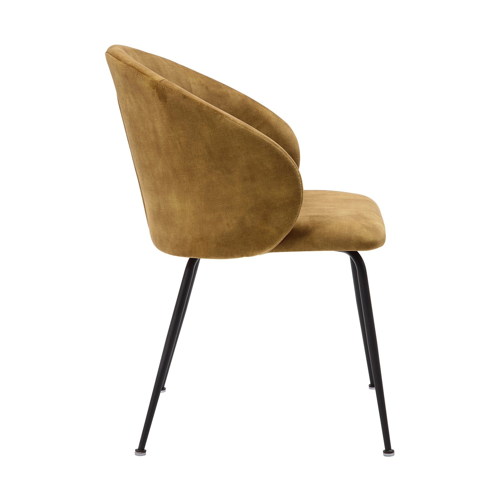 Mustard Color Velvet Fabric Upholstery Side Chairs 2pc Set Black Metal Legs Modern Home Furniture