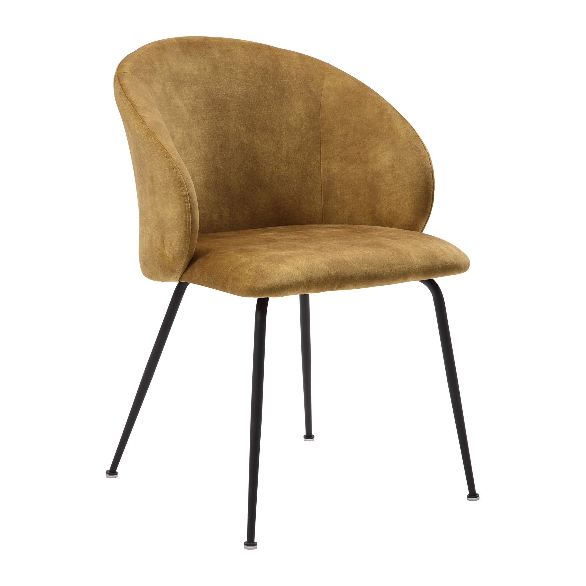 Mustard Color Velvet Fabric Upholstery Side Chairs 2pc Set Black Metal Legs Modern Home Furniture