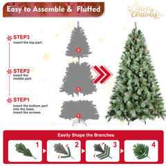 5FT Christmas Tree with 51 Pine Cones – 694 Tips, Mixed PVC & Hard Needle Branches, Hinged Structure for Easy Setup, Sturdy Metal Stand – Realistic Full Holiday Tree