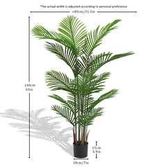 Artificial Areca Palm Plant, 5.2ft Tall Faux Tropical Dypsis Lutescens Tree in Pot for Indoor or Outdoor Home, Office, or Garden Decoration, 2pcs/set
