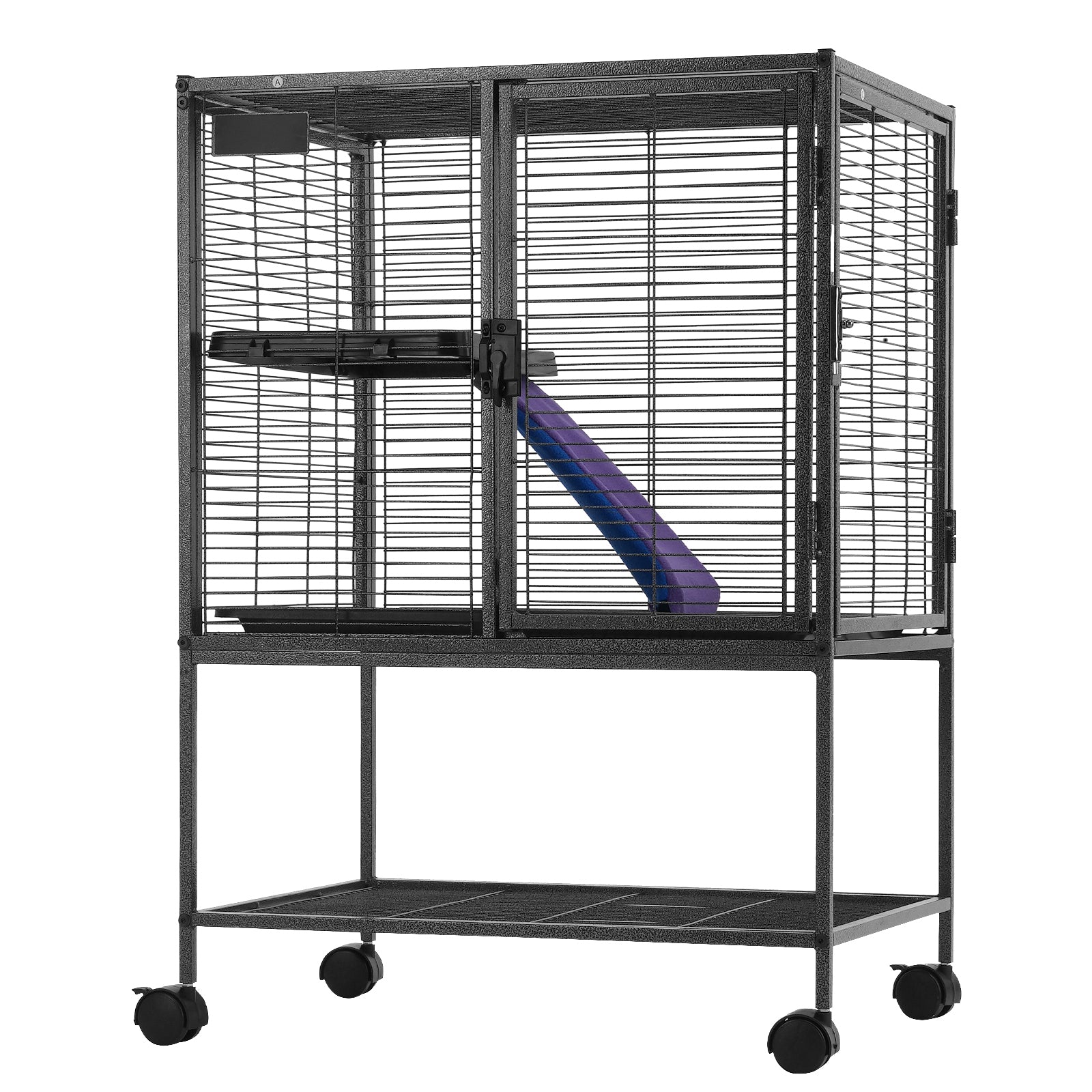 34" Metal Small Animal Cage 2-Tier Rolling Ferret Cage with Tray A Ramp
