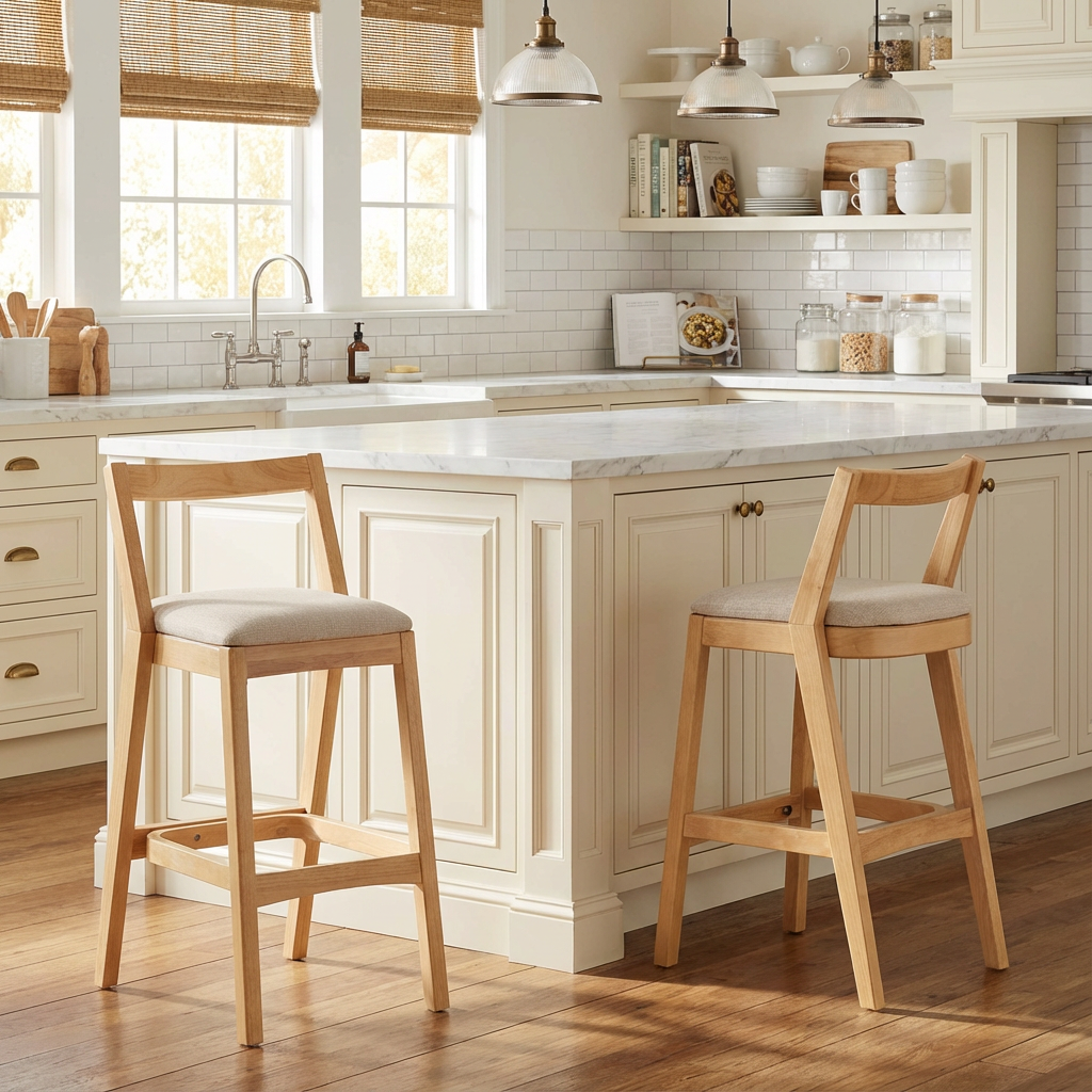 Jasper Indoor Rubberwood Barstool, Natural Finished and Beige Upholstery, Set of 2