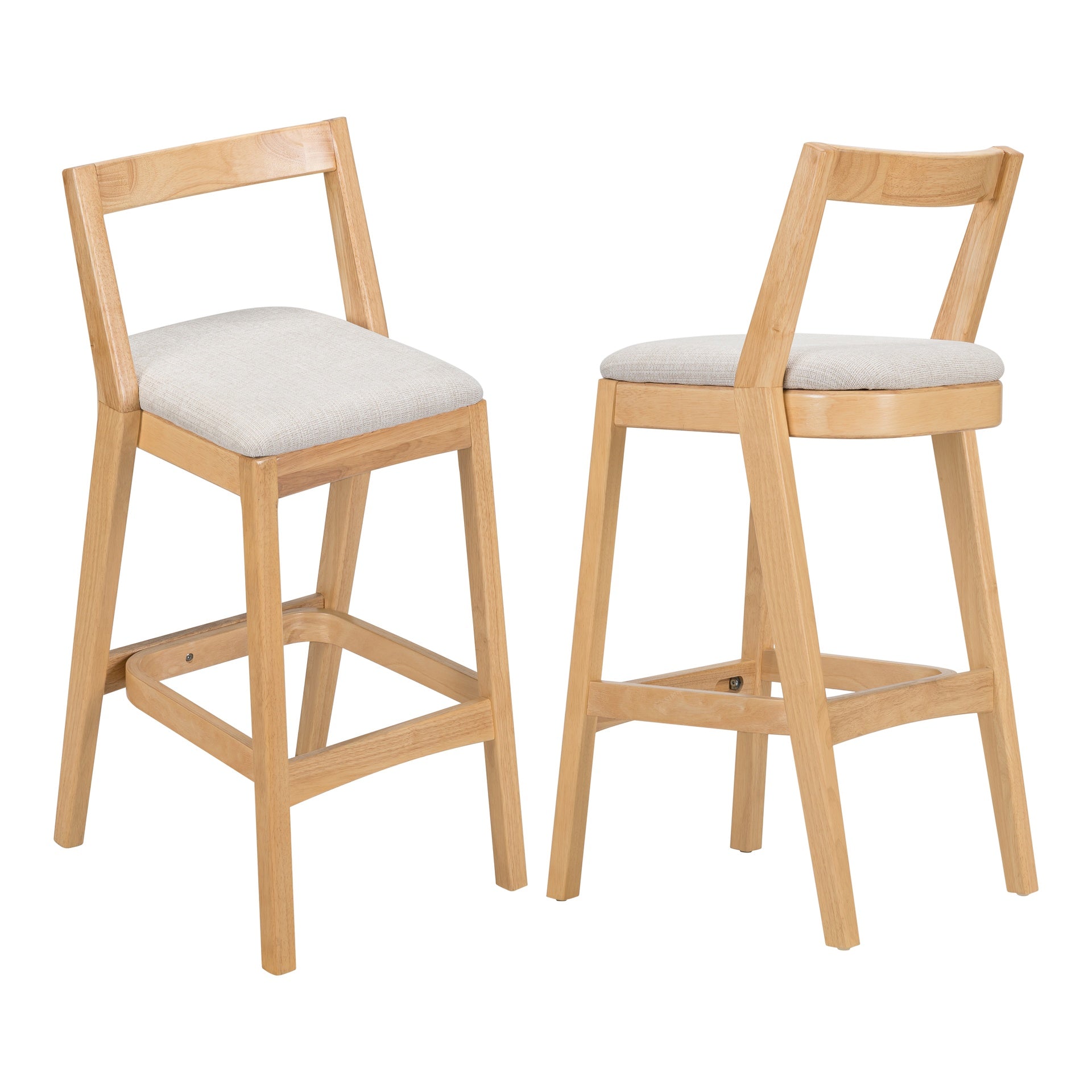 Jasper Indoor Rubberwood Barstool, Natural Finished and Beige Upholstery, Set of 2