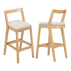 Jasper Indoor Rubberwood Barstool, Natural Finished and Beige Upholstery, Set of 2