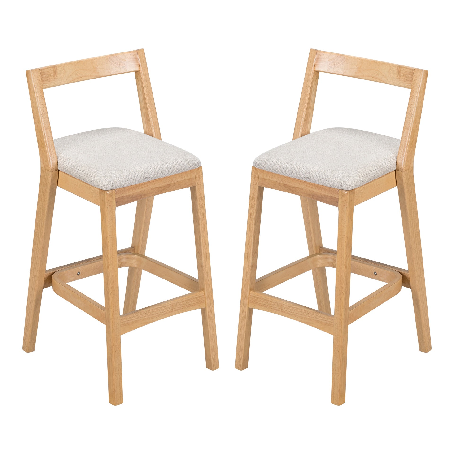 Jasper Indoor Rubberwood Barstool, Natural Finished and Beige Upholstery, Set of 2