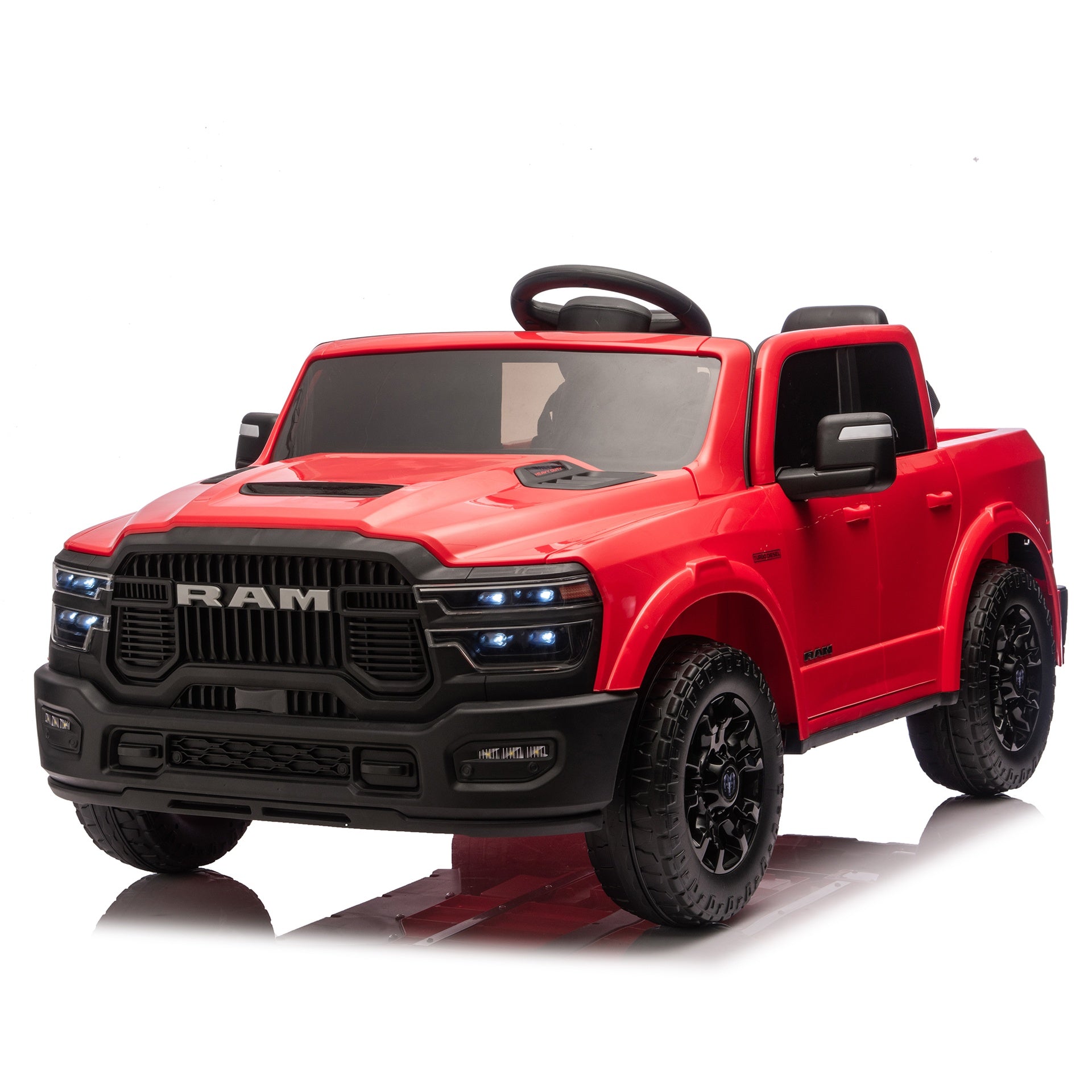 24V 160W Officially Licensed Dodge RAM 2500 Design 2-seater  Kids Ride On Truck,W/ Remote Control,W/2WD&4-Wheel Suspension,Storage Space&High Door Design,Built-in Music&Bluetooth,USB/MP3 Port for 3-6
