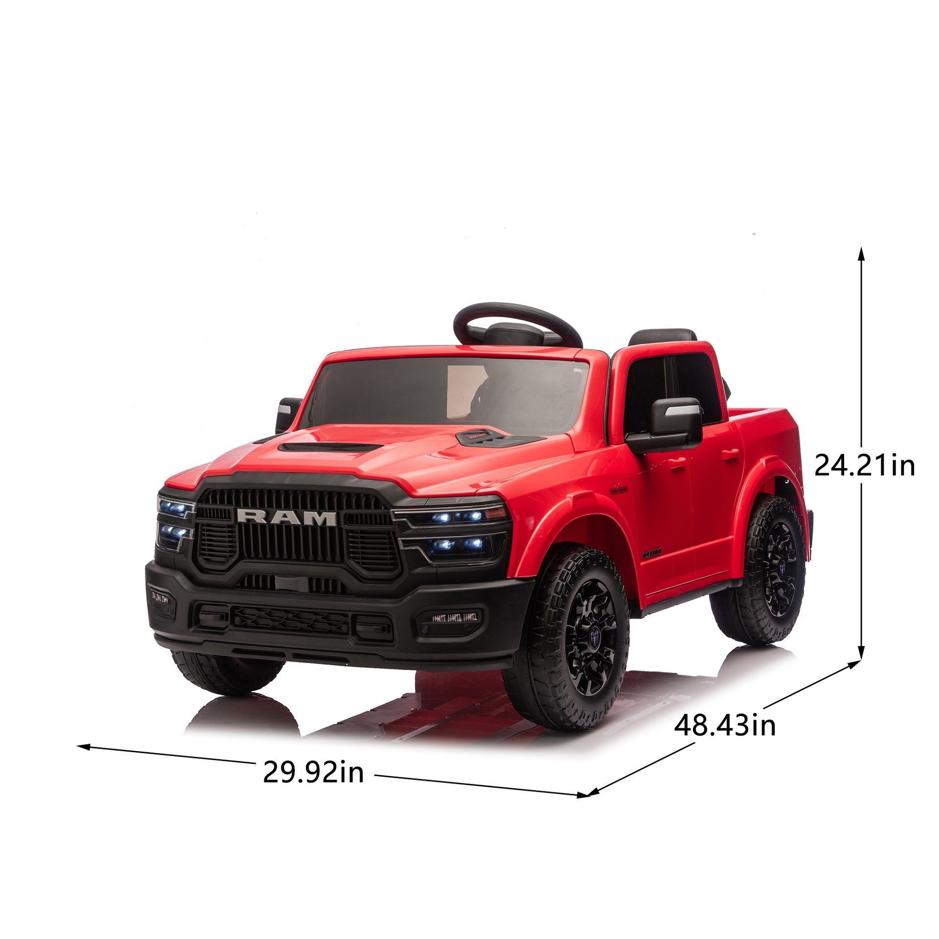 24V 160W Officially Licensed Dodge RAM 2500 Design 2-seater  Kids Ride On Truck,W/ Remote Control,W/2WD&4-Wheel Suspension,Storage Space&High Door Design,Built-in Music&Bluetooth,USB/MP3 Port for 3-6