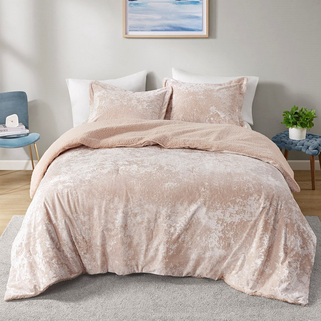 Twin/Twin XL Crushed Velvet Sherpa Reversible Comforter Set