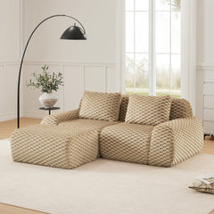 82" Modern L-Shaped Modular Sectional Sofa for Living Room,Flannelette Fabric,Oversized 2-Seater Couch,boneless sofa ,Movable Ottoman,Buckle connection,Anti-slip Design,No Assembly,Light Camel
