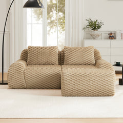 82" Modern L-Shaped Modular Sectional Sofa for Living Room,Flannelette Fabric,Oversized 2-Seater Couch,boneless sofa ,Movable Ottoman,Buckle connection,Anti-slip Design,No Assembly,Light Camel