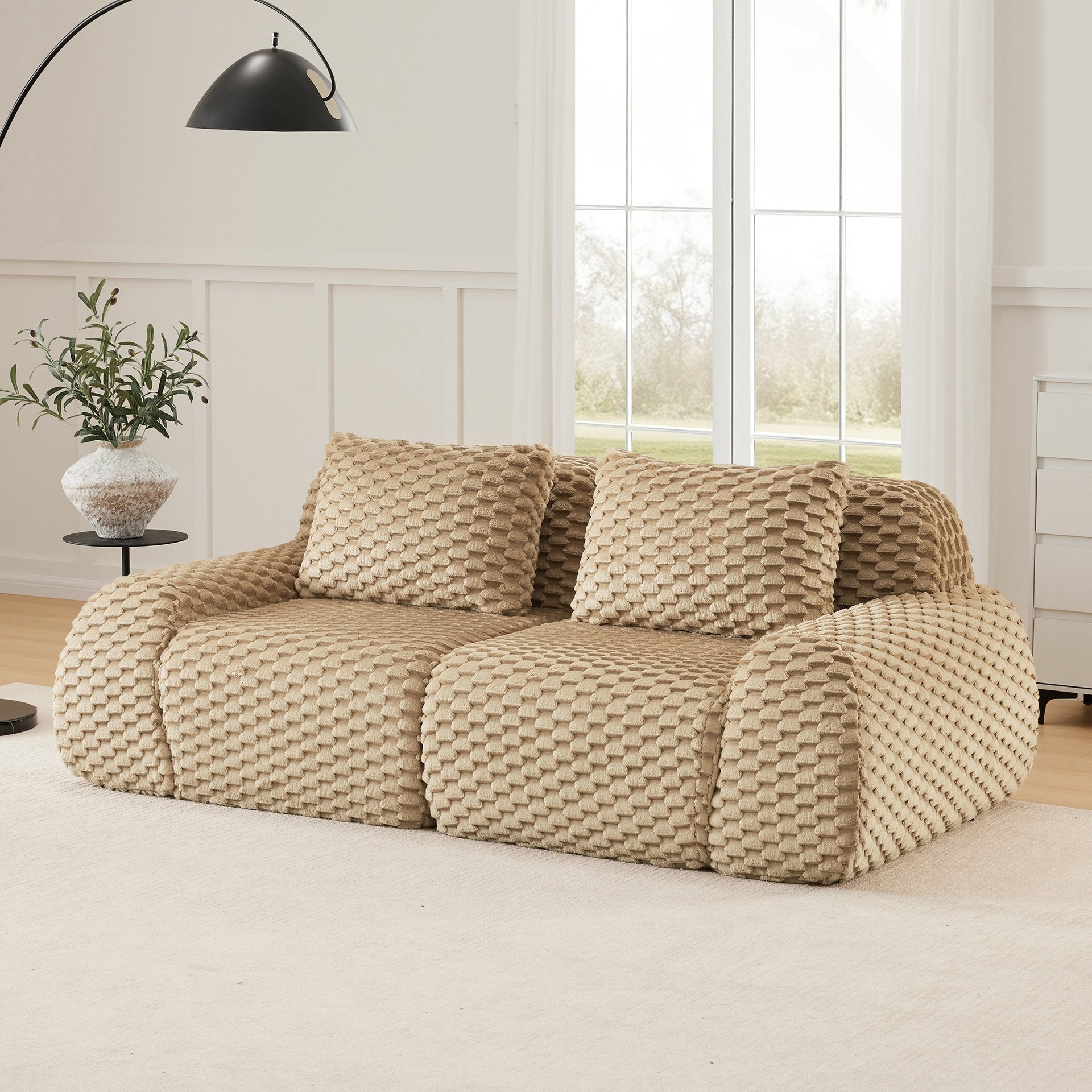 82" Modern Modular Sectional Sofa for Living Room,Flannelette Fabric,highly textured,Oversized 2-Seater Couch with Deep Seat,Buckle connection,Anti-slip Design,No Assembly,boneless sofa,Light Camel