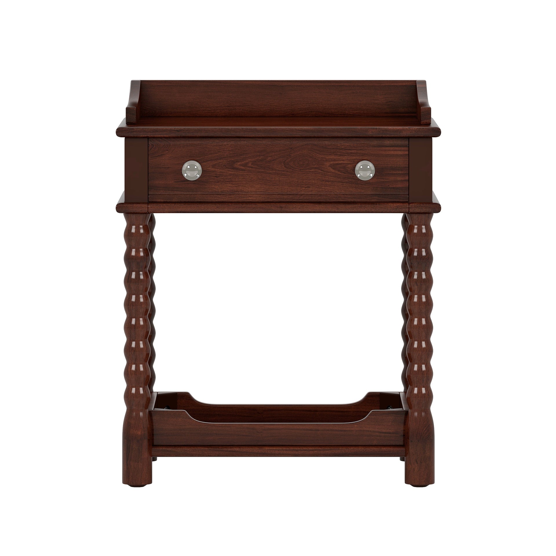 Retro Style Nightstand with Drawer and Open Shelf for Bedroom, Bedside Table with Turned Legs and Metal Handle,Walnut