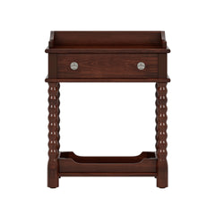 Retro Style Nightstand with Drawer and Open Shelf for Bedroom, Bedside Table with Turned Legs and Metal Handle,Walnut