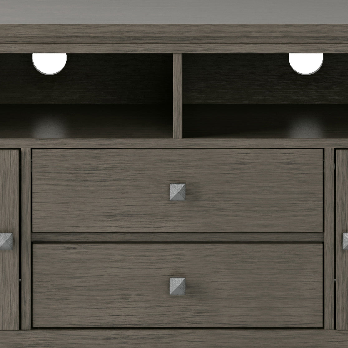 Cosmopolitan 72 inch Wide Solid Wood TV Stand in Farmhouse Grey For TVs up to 80 inches